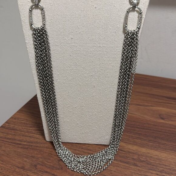 Multi Strand Silver-tone 40 in. Long Chain necklace with Oval CZ Accents. - Picture 4 of 8